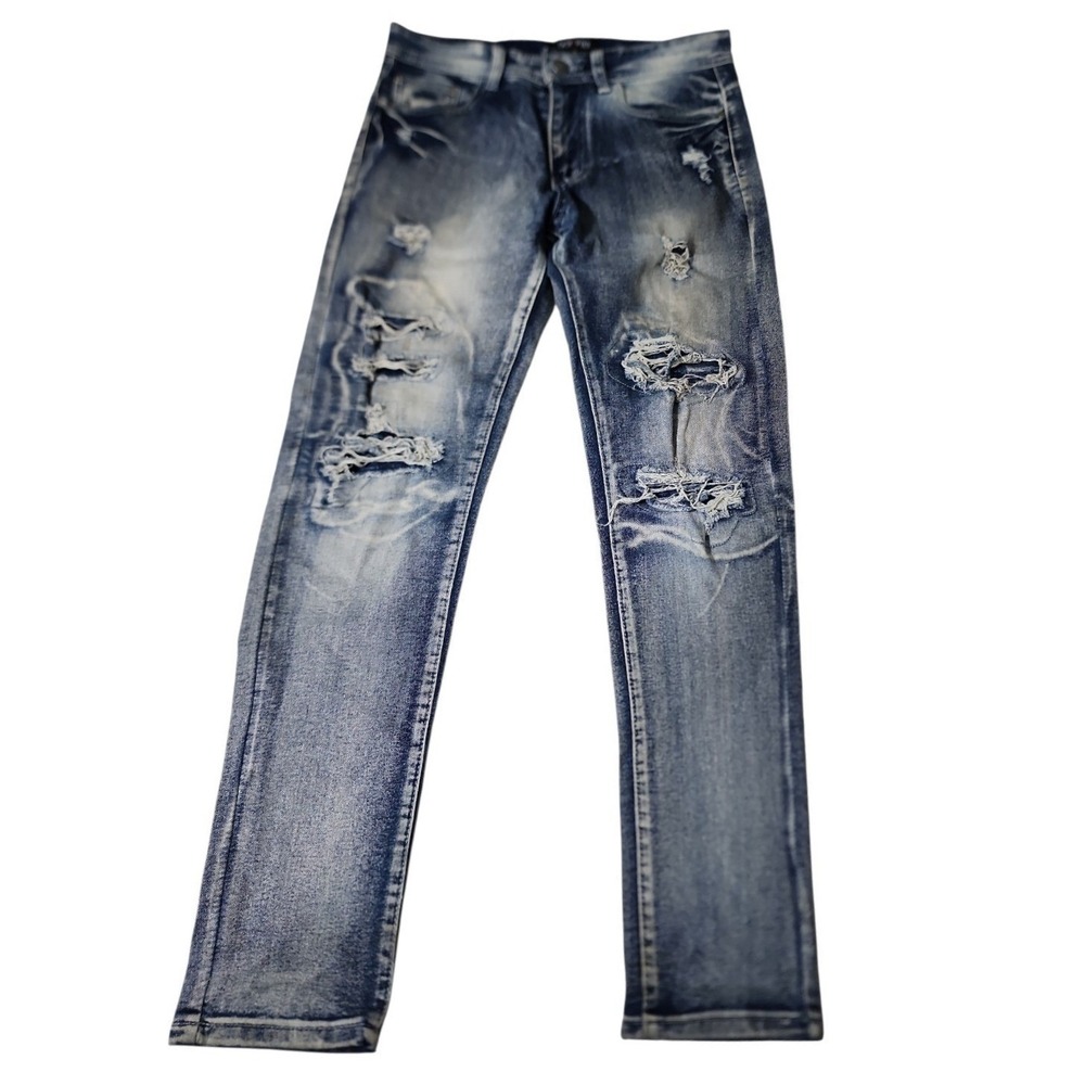 Encrypted Distressed Jeans Men 30 Blue Acid Wash Streetwear Edgy Ripped Urban